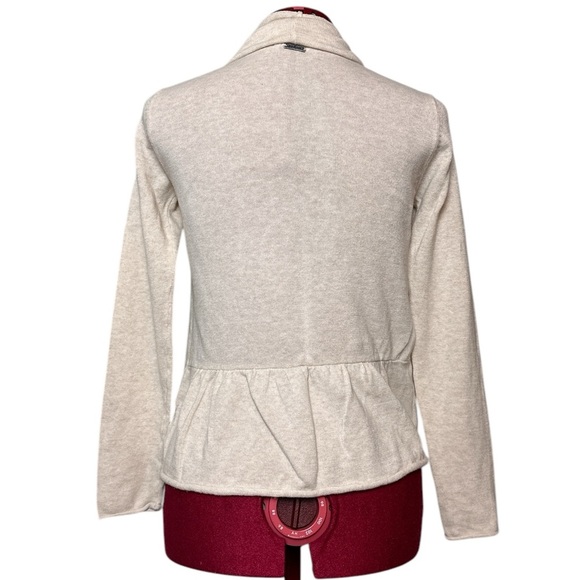 PrAna Georgia Wrap open long sleeve ecru cardigan rear peplum assymetrical hem - Picture 3 of 10